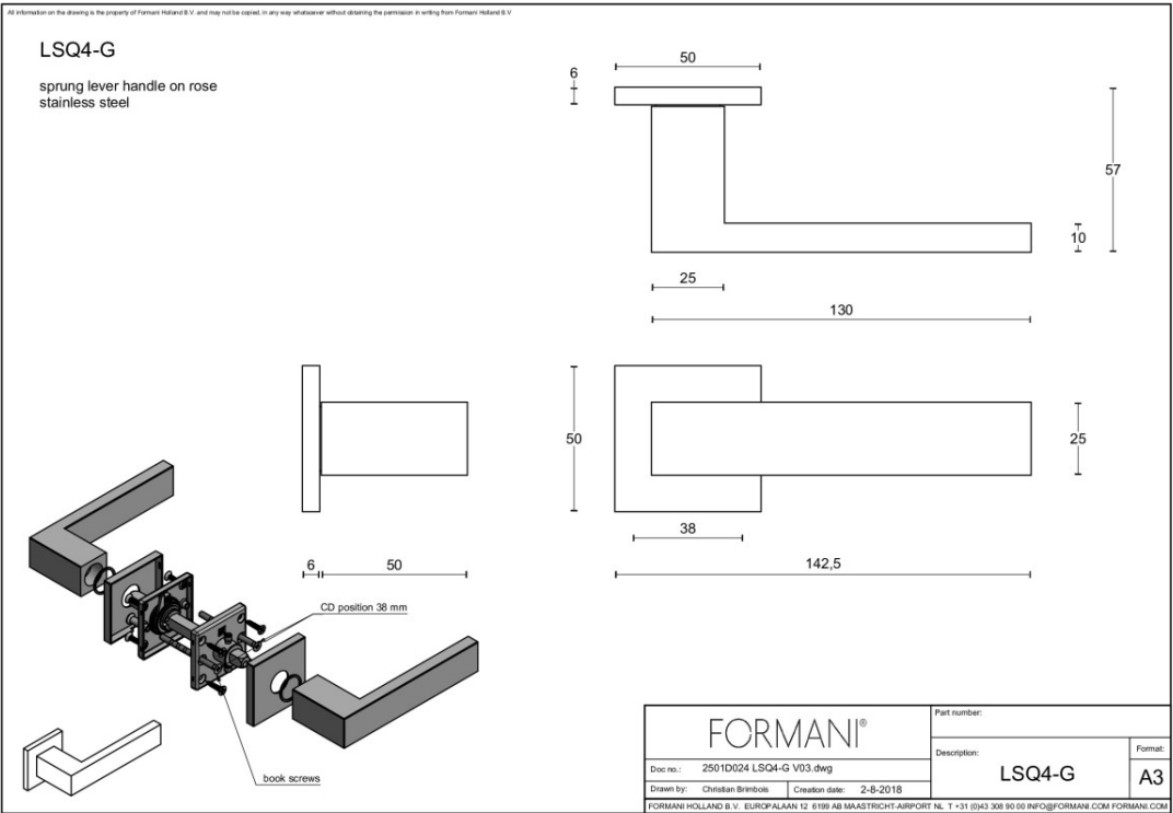 Formani LSQ4-G deurkruk mat zwart – detail