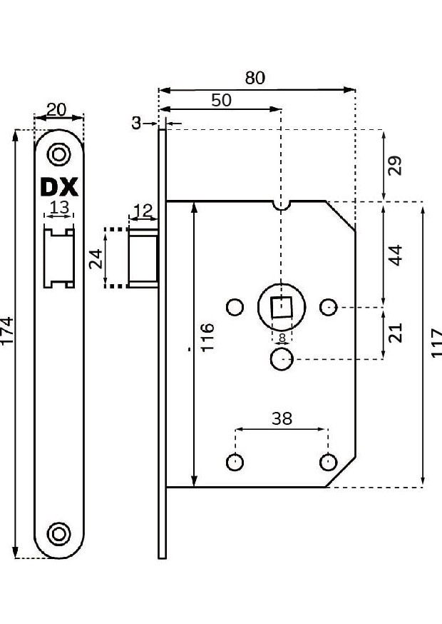 Dulimex loopslot ronde voorplaat goud - technische tekening met maatvoering