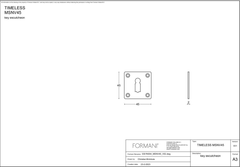Formani sleutelplaatje MSNV45 glans nikkel detail