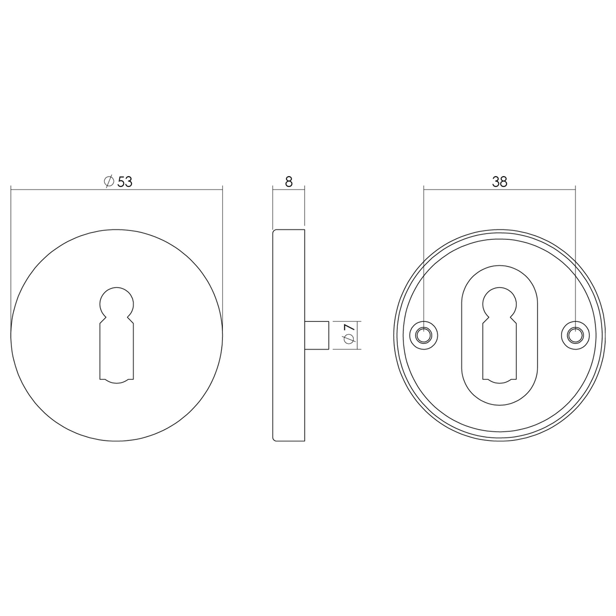 Intersteel rozet met sleutelgat rond 53 mm RVS geborsteld – detail
