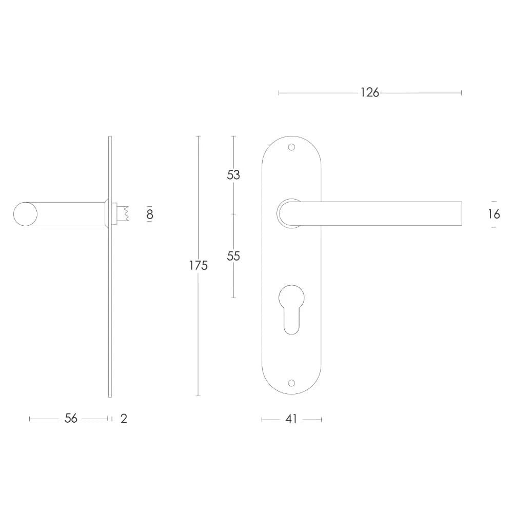 Intersteel deurkruk recht op schild ovaal PC55 RVS - detail