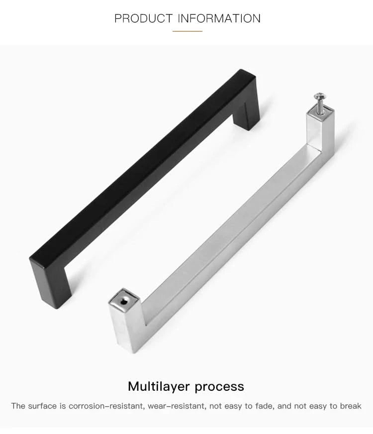 Moderne vierkante meubelgreep 192 mm mat zwart – maatvoering