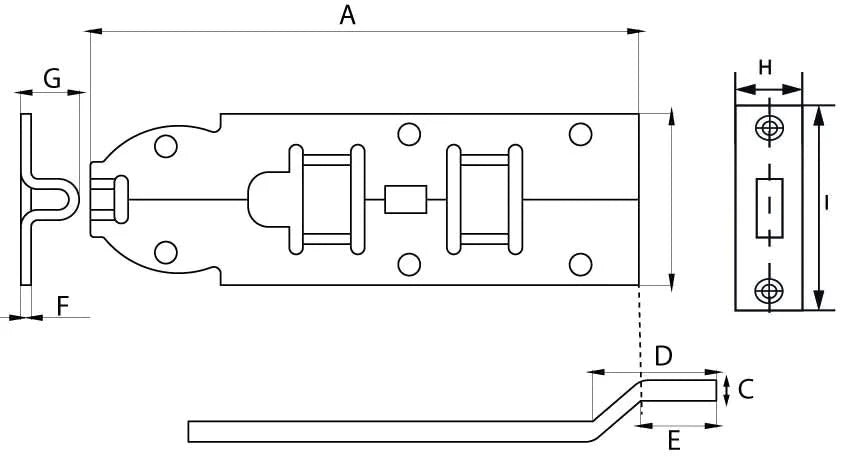DX plaatschuif met bocht 80 mm verzinkt staal – technische tekening