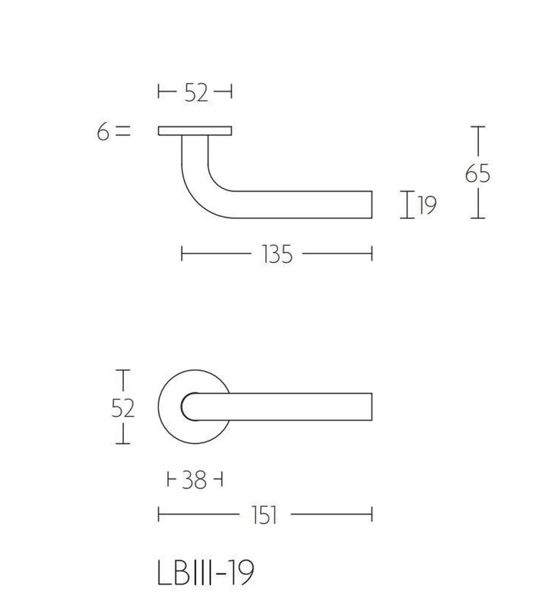FORMANI deurkruk BASIC LB3-19 technische lijntekening met afmetingen