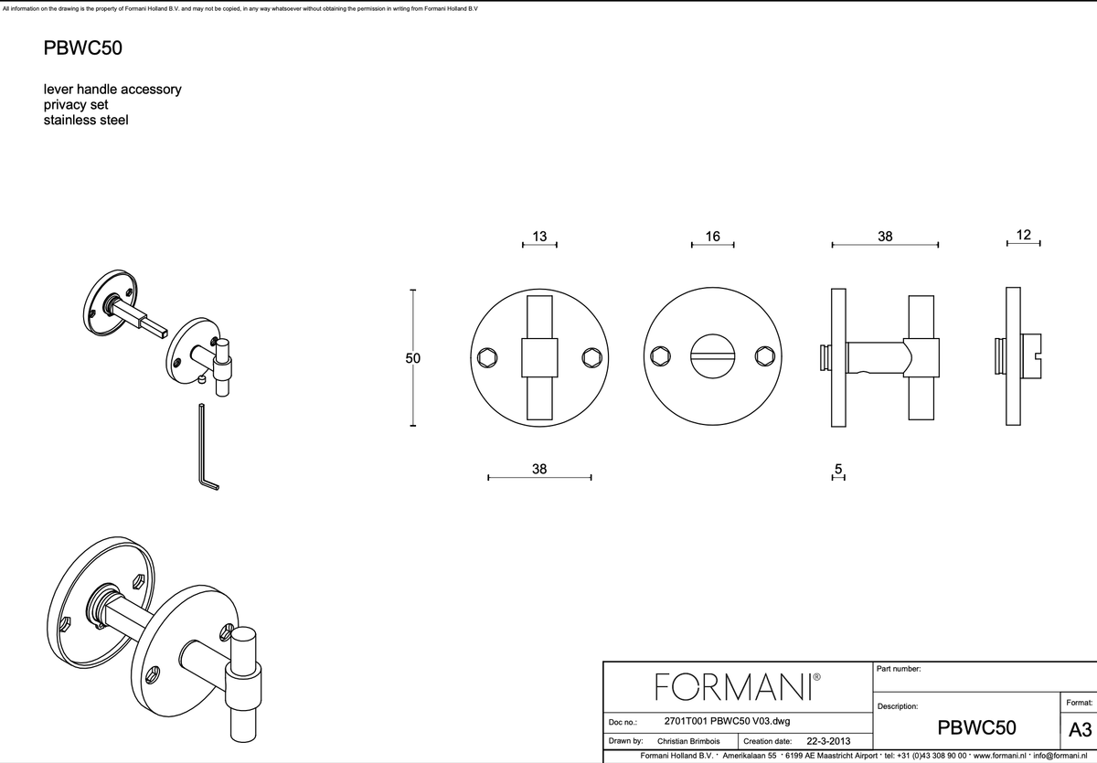 FORMANI toiletgarnituur One mat roestvast staal lijntekening