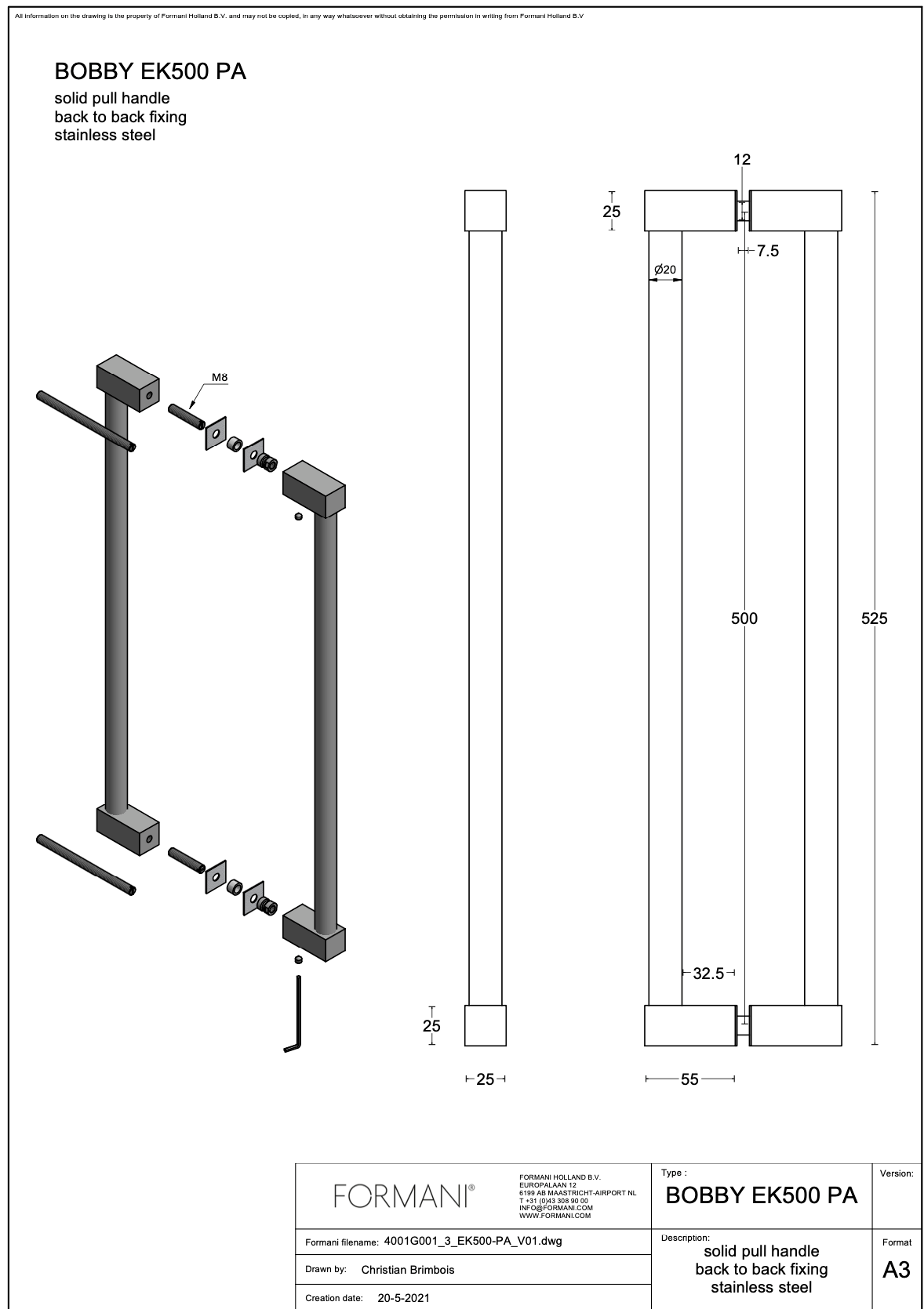 Formani EK500 voordeurgreep PVD mat zwart, detail