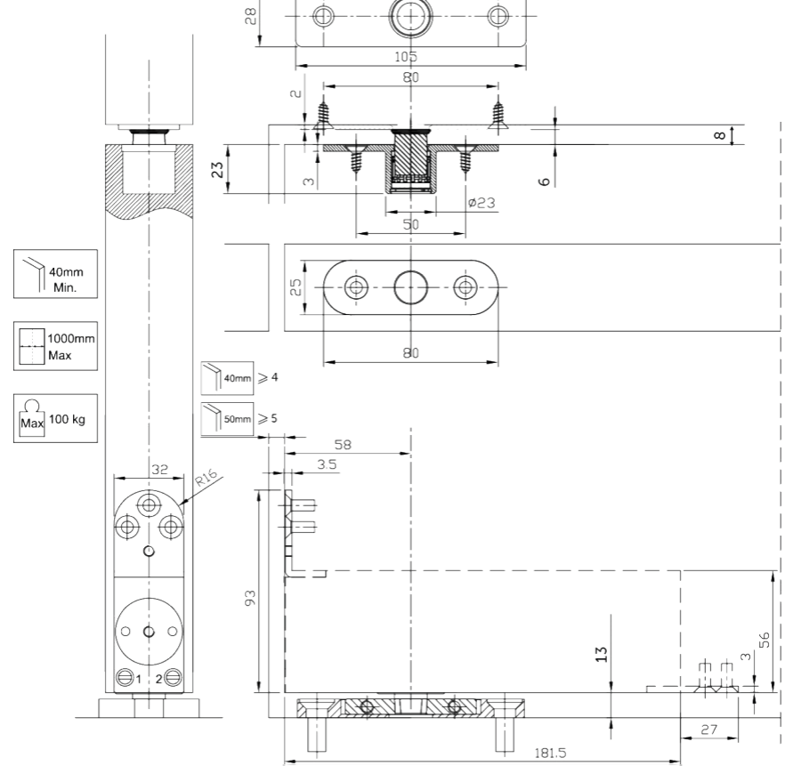 HDD Pro taatsdeurscharnier RVS geborsteld – detailweergave