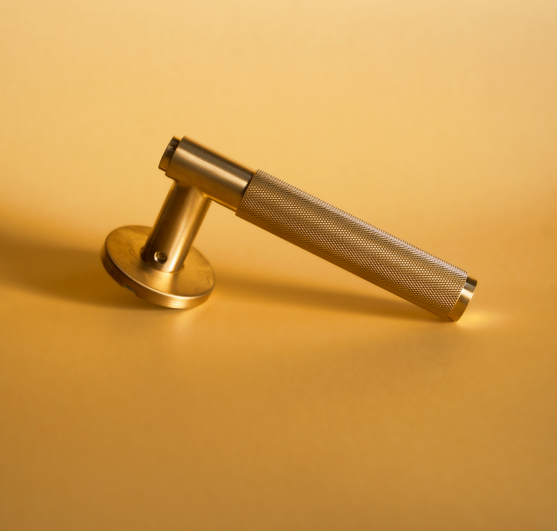 Deurkruk Formani | BASICS | LB5-22 | ronde rozet | PVD Mat Goud - Deurbeslag-expert