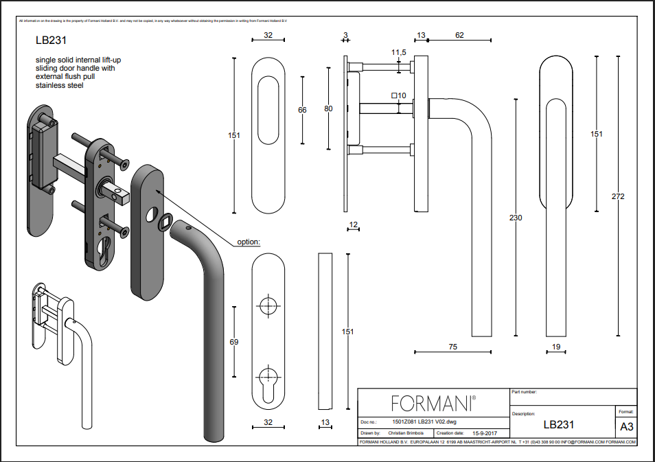 Formani LB231 BASICS hefschuifdeurbeslag - montagedetail
