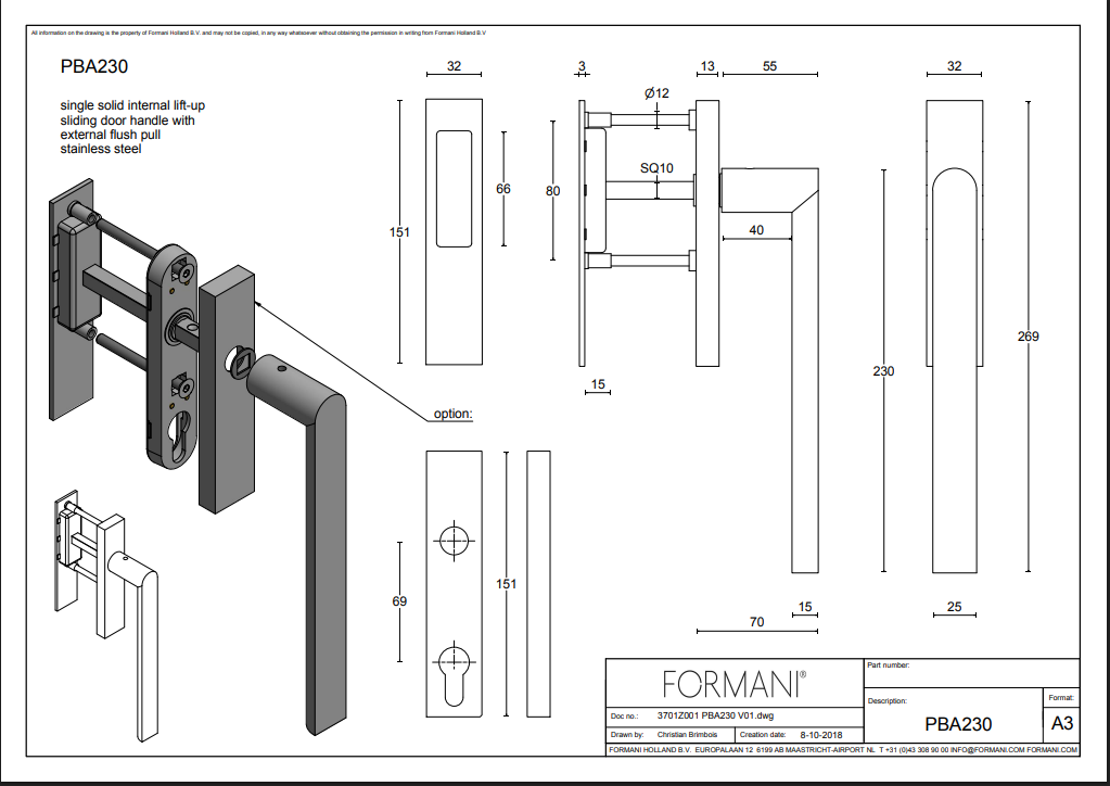 FORMANI ARC PBA230 hefschuifdeurbeslag licht brons kom detail