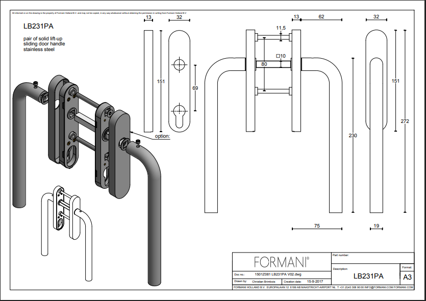 Formani LB231PA BASICS hefschuifdeurbeslag - montagedetail