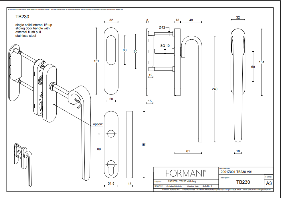 Formani FOLD TB230 hefschuifdeurbeslag Mat RVS gemonteerd