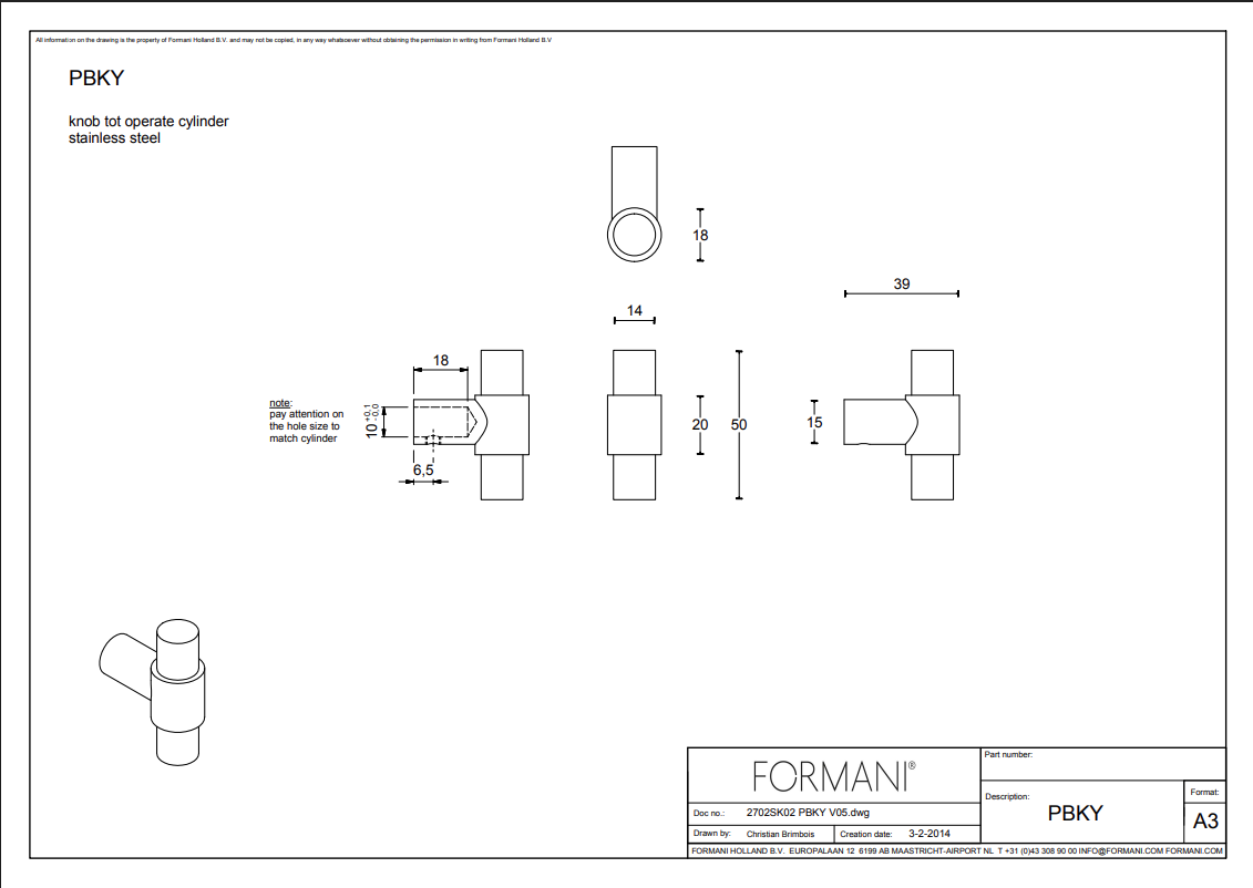 FORMANI ONE PBKY massieve knop voor knopcilinder in licht brons – detail
