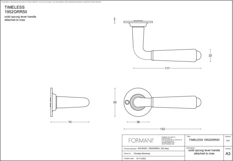 FORMANI 1952GRR50 deurkruk mat nikkel detail