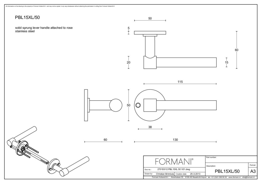 Formani PBL15XL/50 deurkruk Wit – detail