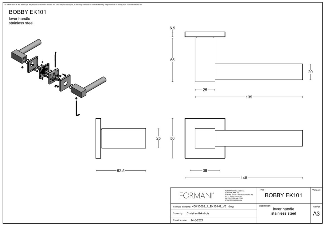 Formani EK101G deurkruk PVD mat zwart – detail