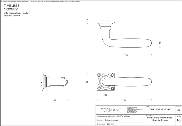 Formani 1932GRV deurkruk mat nikkel (detail)