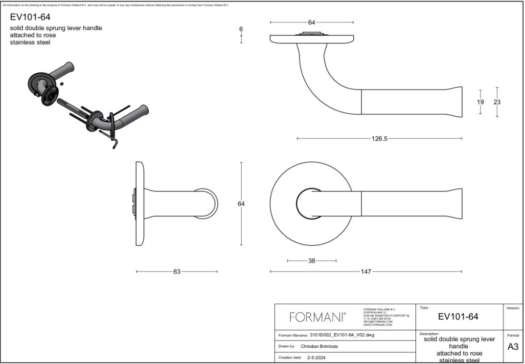 Formani Edward van Vliet EV101/64 deurkruk PVD mat goud/mat zwart – detail