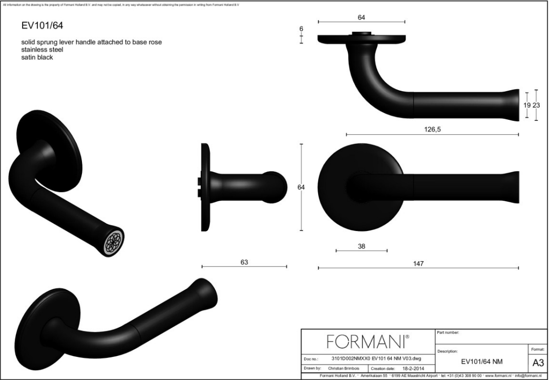 Formani Edward van Vliet EV101ZL/64 deurkruk mat zwart – detail