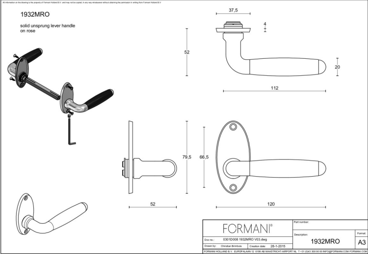Formani 1932MRO deurkruk glans nikkel (detail)