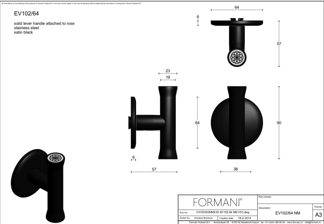 Formani Edward van Vliet EV102ZL/64 deurkruk PVD mat goud – detail