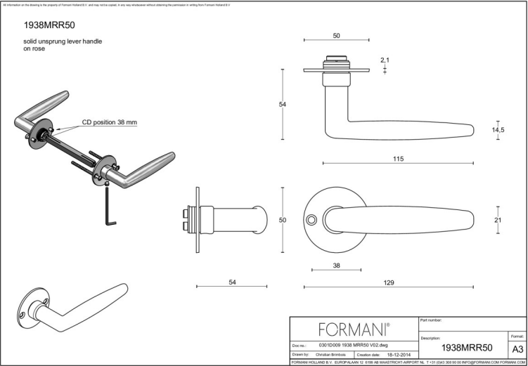 FORMANI 1938MRR50 deurkruk mat nikkel detail