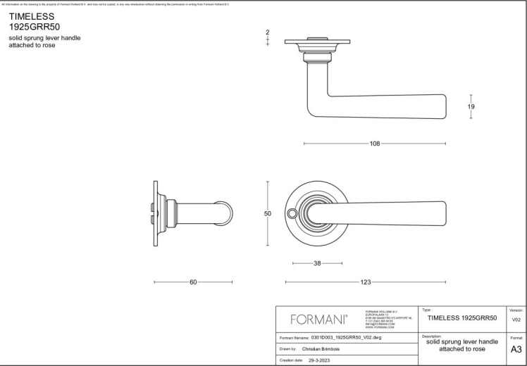 Formani 1925GRR50 deurkruk mat nikkel op rond rozet – detail