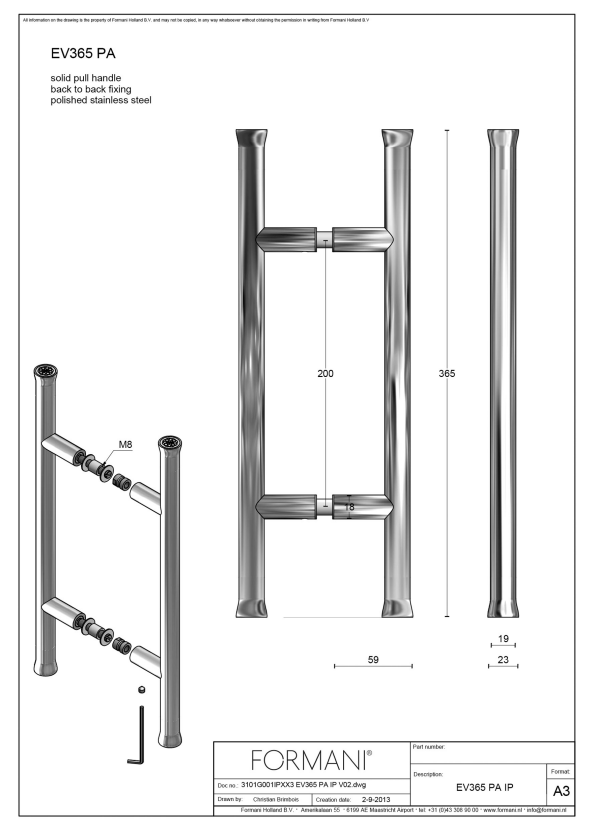 Formani EV365ZL set deurgrepen mat zwart