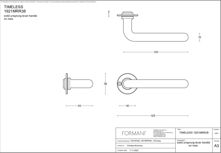 Formani 1921MRR38 deurkruk mat nikkel - detailfoto