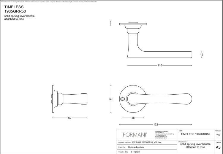 Formani 1935GRR50 deurkruk Mat Nikkel – detail