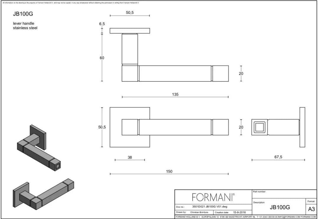 Formani JB100-G deurkruk wit detail