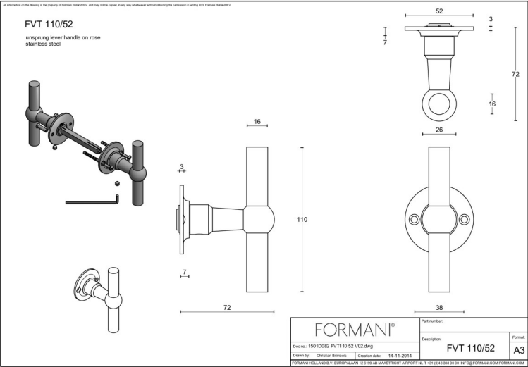 Formani FVT110/52 deurkruk mat roestvast staal - detailfoto