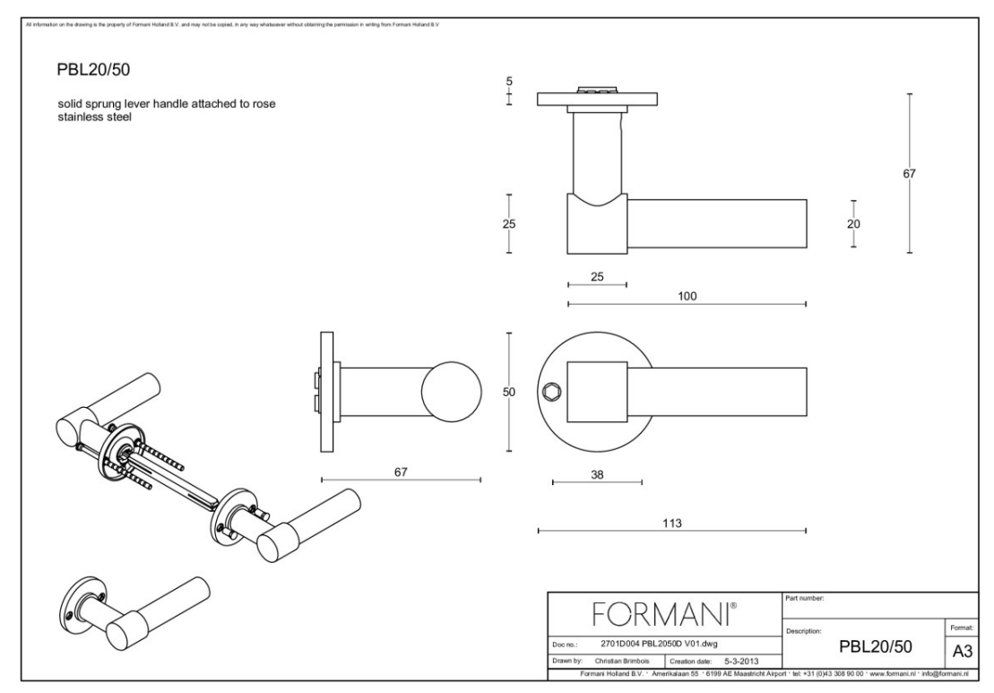 Formani PBL20/50 deurkruk mat zwart – detail