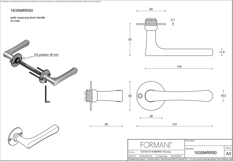 Formani 1935MRR50 deurkruk Mat Nikkel – detail