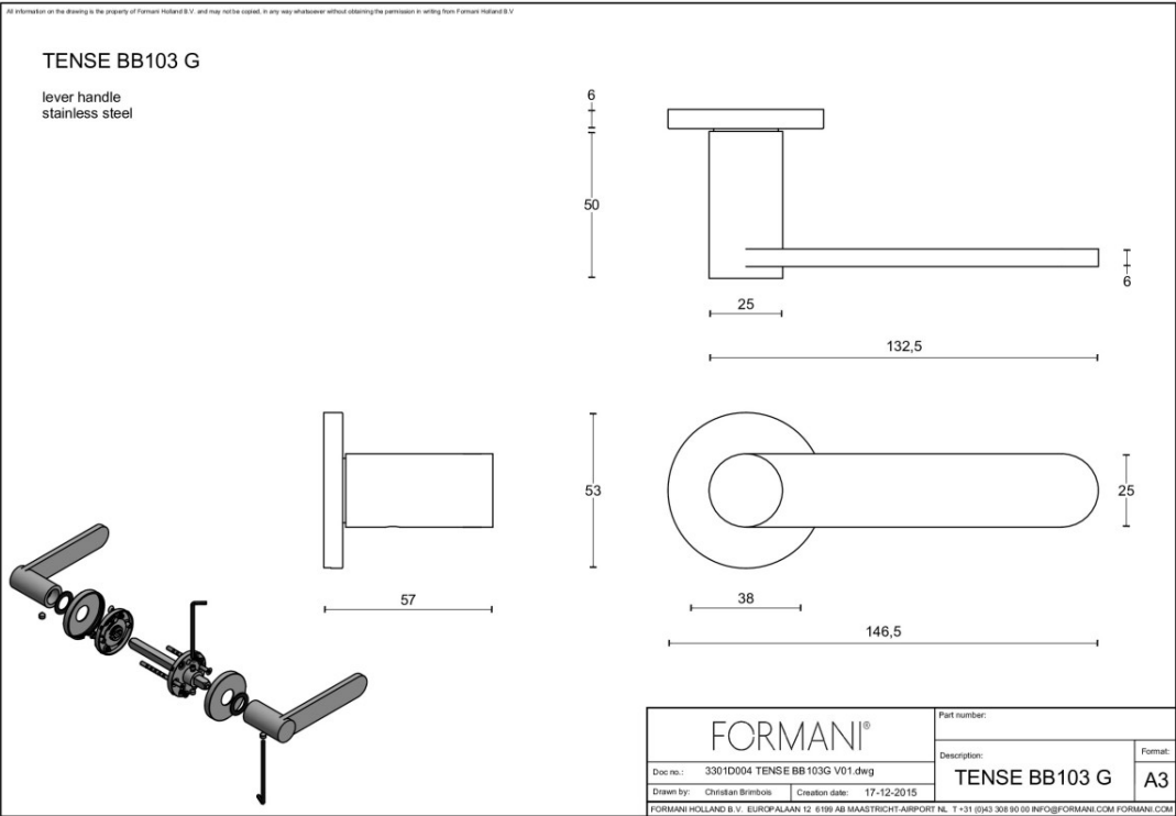 Formani BB103-G deurkruk brons – detail