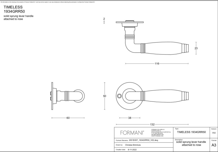 Formani 1934GRR50 deurkruk Mat Nikkel – detail