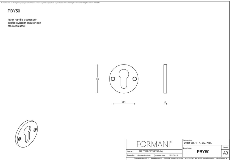 Formani PBY50 cilinderrozet wit – detail