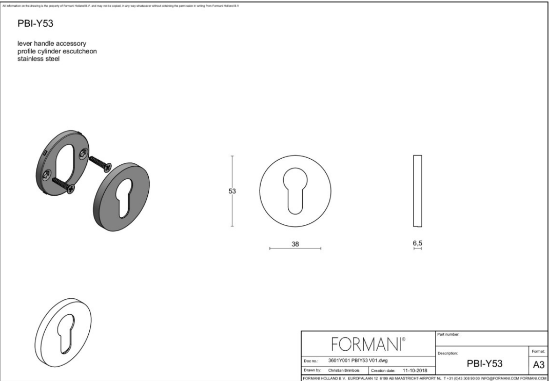 Formani PBIY53 cilinderrozet PVD licht brons – detail