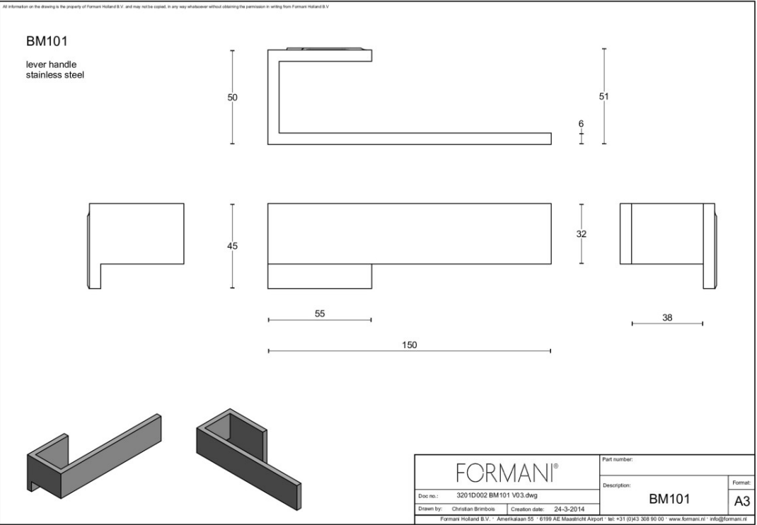 Formani BM101 deurkruk mat roestvast staal – detail