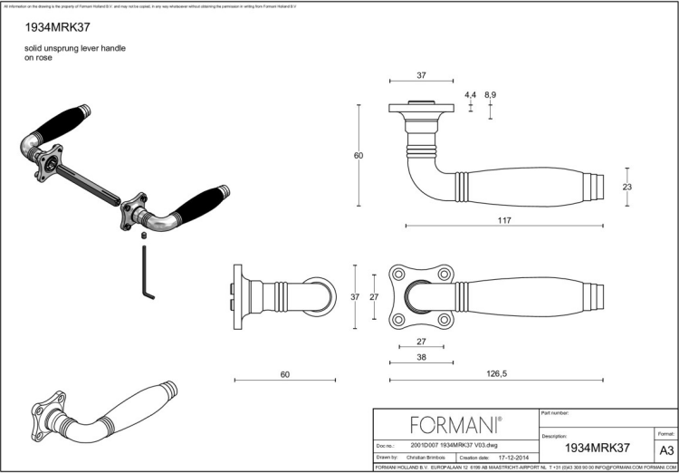 Formani 1934MRK37 deurkruk Glans Nikkel – detail