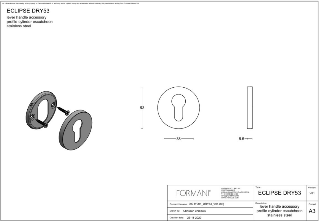 Formani DRY53 cilinderrozet PVD licht brons – detail