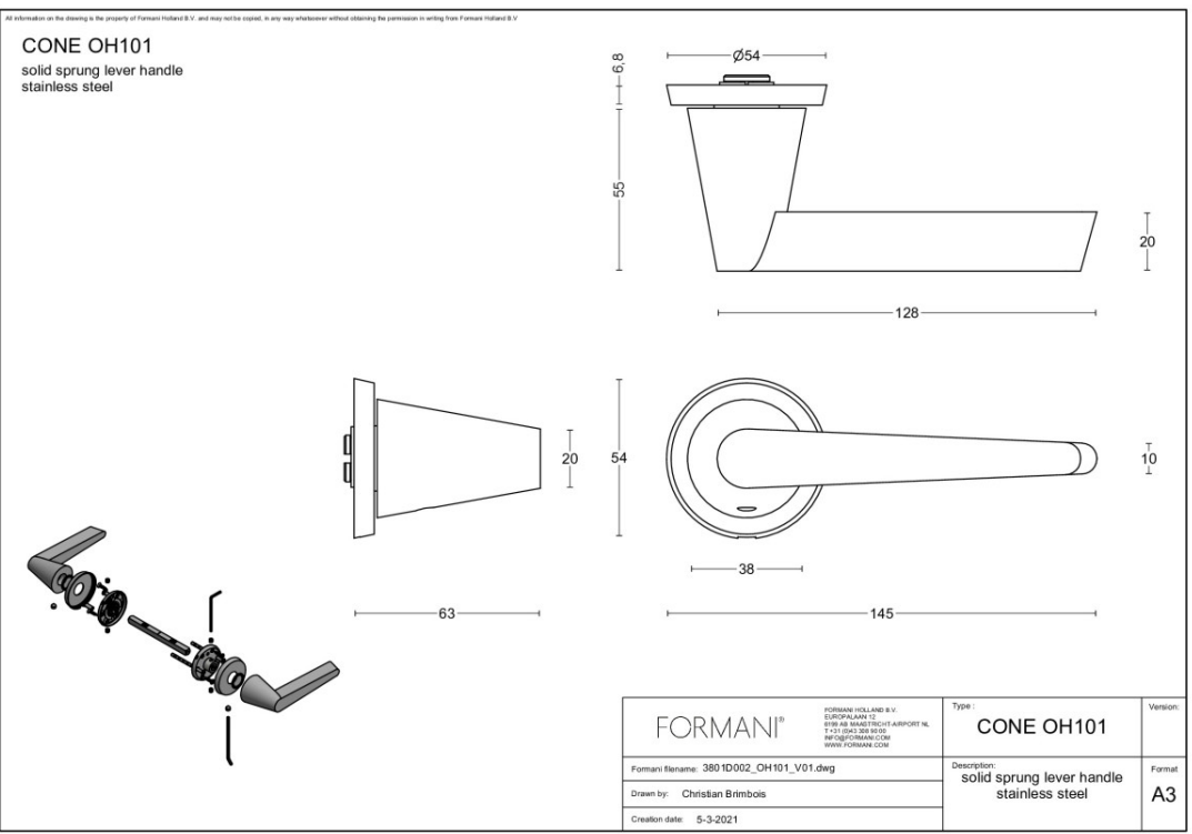 Formani OH101-G deurkruk mat roestvast staal – detail