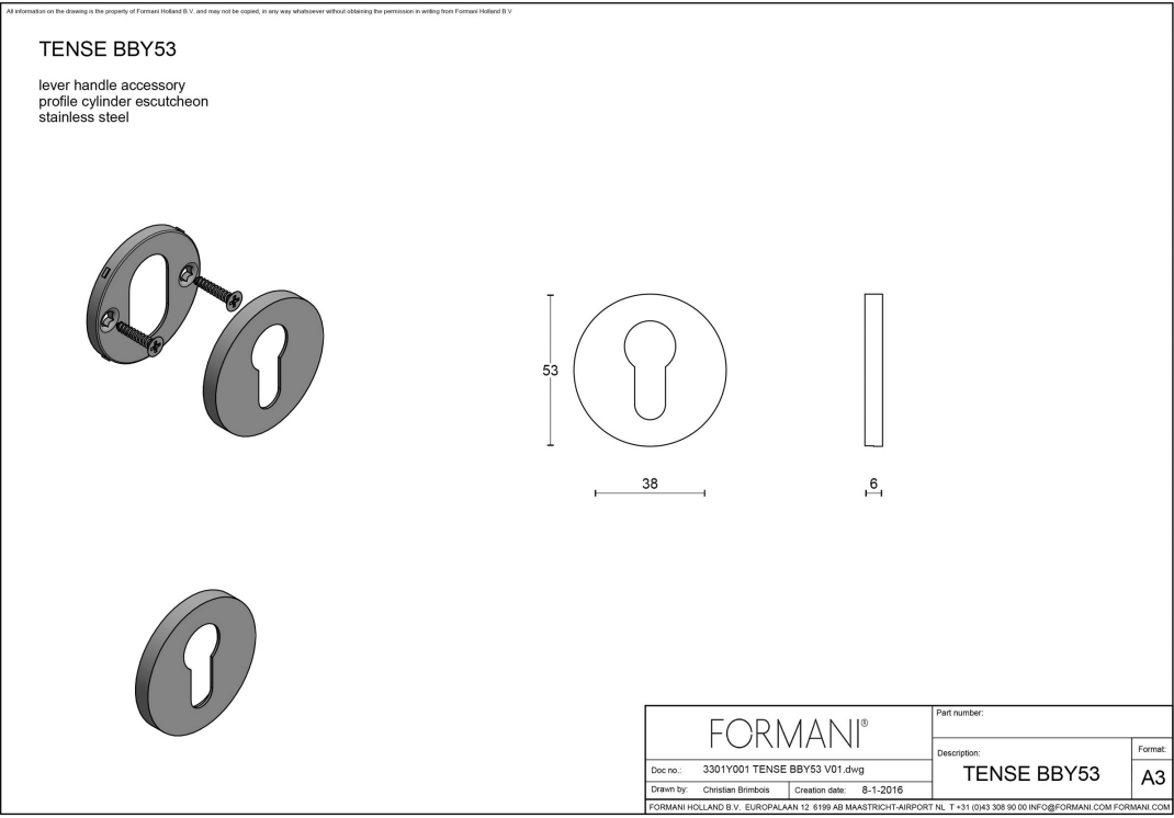 Formani cilinderrozet BBY53 mat roestvast staal – detail