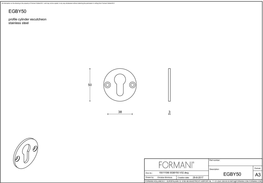 Formani cilinderrozet EGBY50 mat roestvast staal – detail