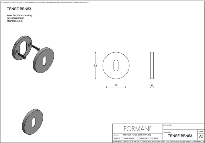 Formani sleutelplaatje BBN53 brons – detail