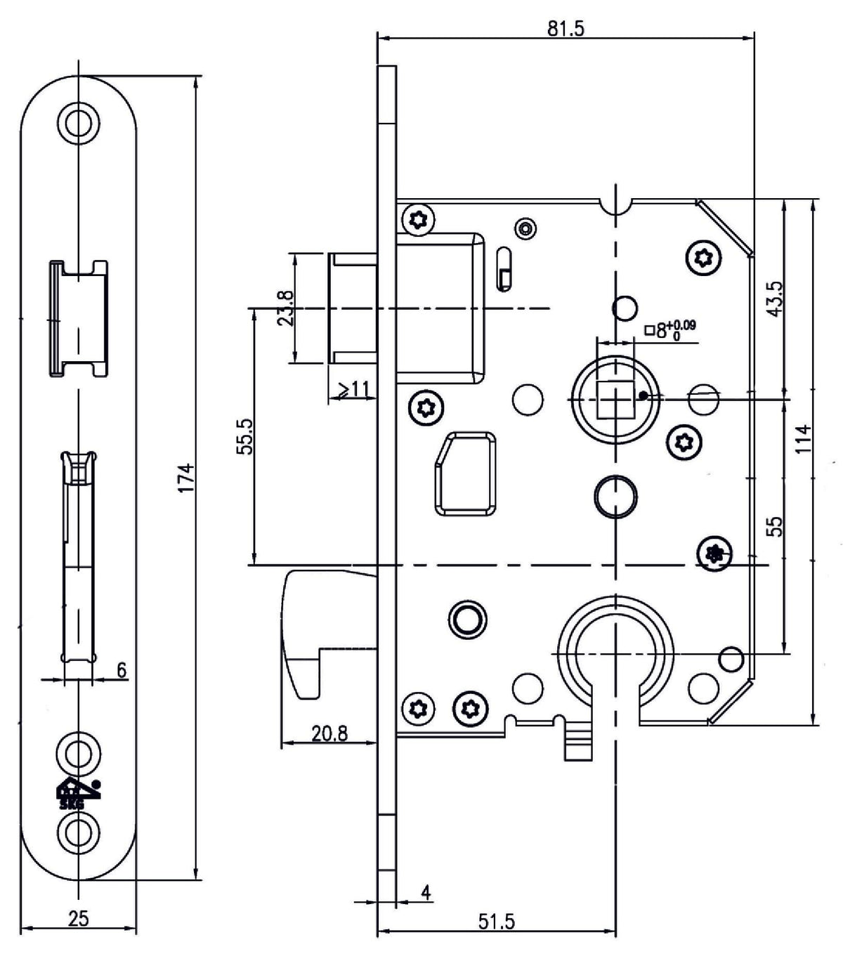 Dulimex haakslot PC55 - detail van de dagschoot