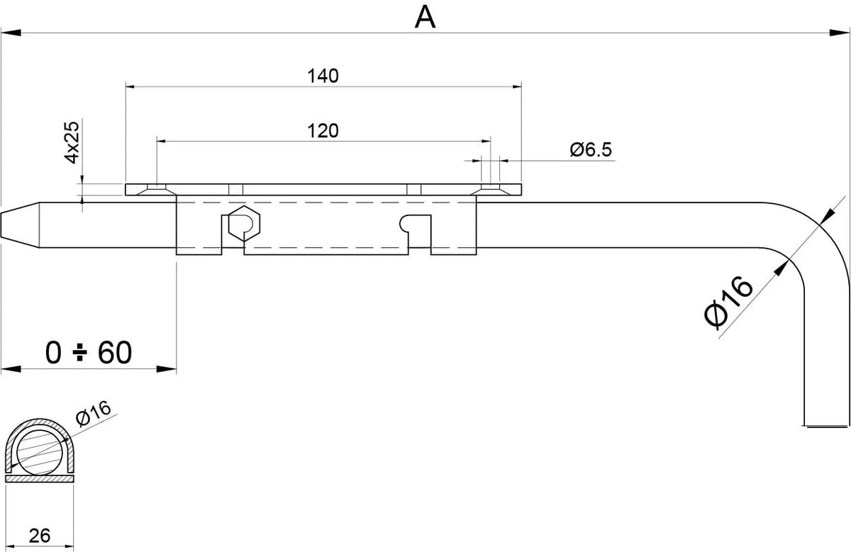 IBFM grondgrendel 300 mm RVS - detailafbeelding
