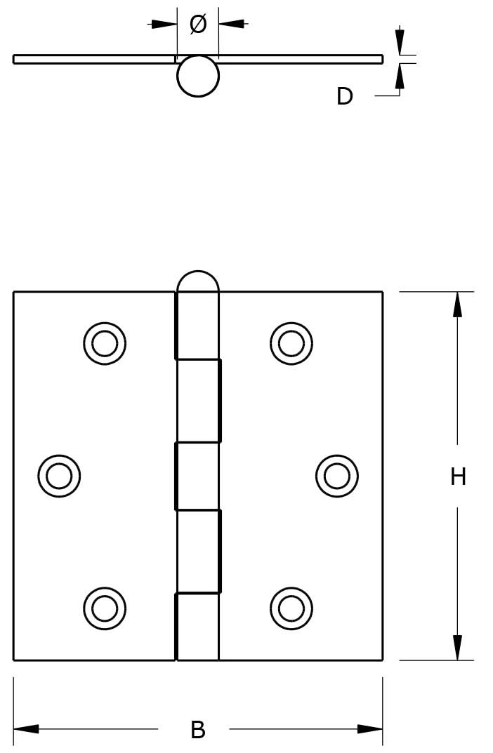 Dulimex scharnier met losse pen 76x76 mm vermessingd – detail