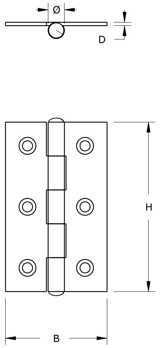 Dulimex smalscharnier 6130.133.7040 technische tekening