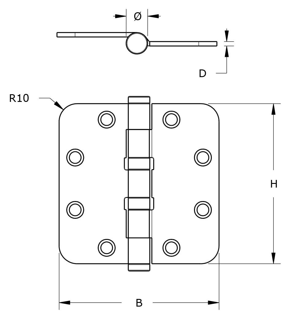 Dulimex kogellagerscharnier 89x89 mm RVS geborsteld platkop detail
